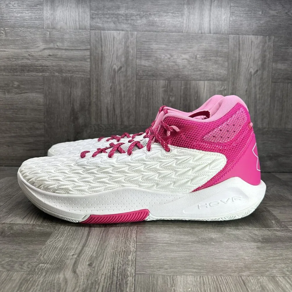 Under Armour Basketball Shoe Mens 18 White Pink HOVR  5 Athletic NEW 3024979-106